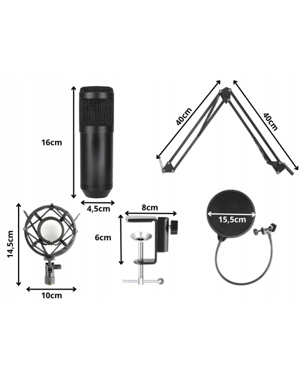 Fusion Studio XLR-микрофон  | Подкасты | Потоковое вещание | Запись голоса + регулируемая подставка, поп-фильтр | черный