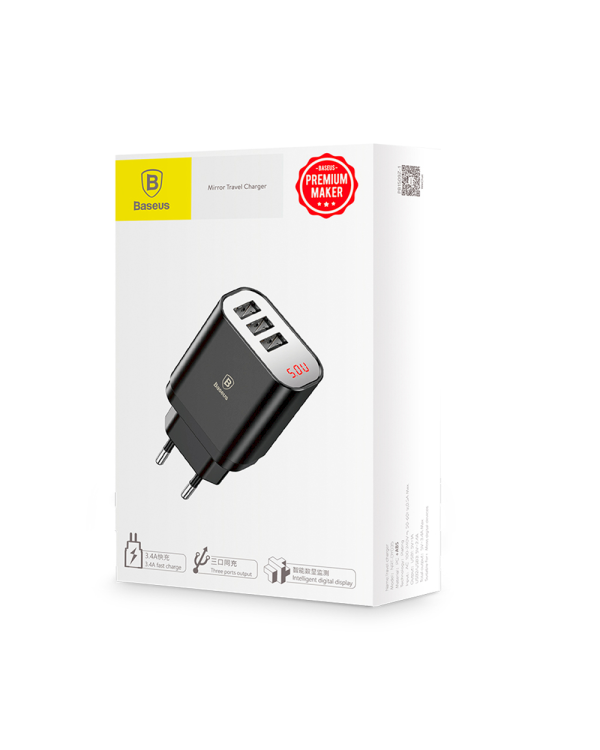 Baseus CCALL-BH01 сетевое зарядное устройство 3 x USB / 2.4A / LCD черное