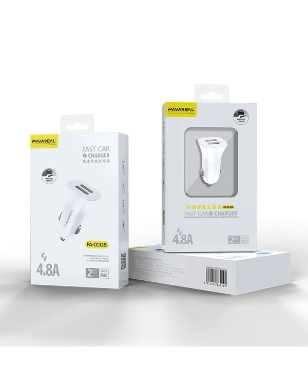 Pavareal Автомобильная зарядка 2x USB 2.4A Белая