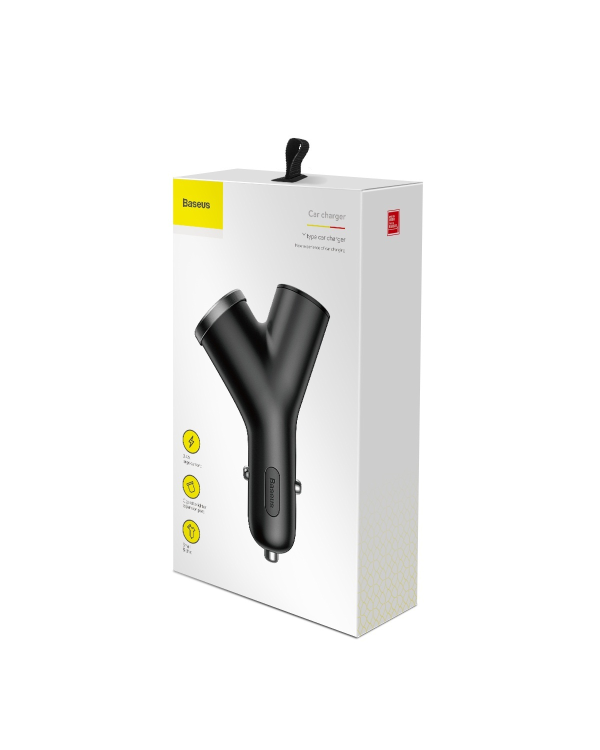Автомобильное зарядное устройство Baseus и прикуриватель Y Type 2xUSB 3,4A 40W | черный