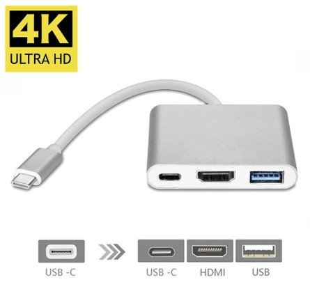 Fusion (3 in 1) USB-C Multiport Адаптер / USB 3.0 / HDMI / USB-C / Серебряный