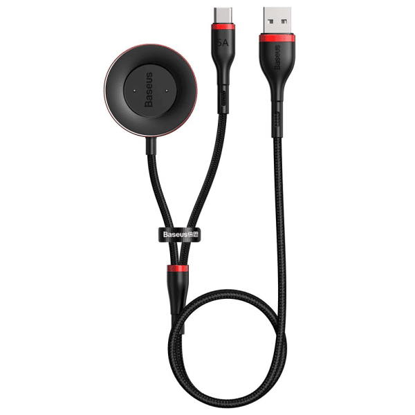 Обложка книги «Baseus 2in1 USB - USB Type C 40 W data charging cable + Huawei / Honor watch wireless Qi charger black and red (CA1T2-91)»