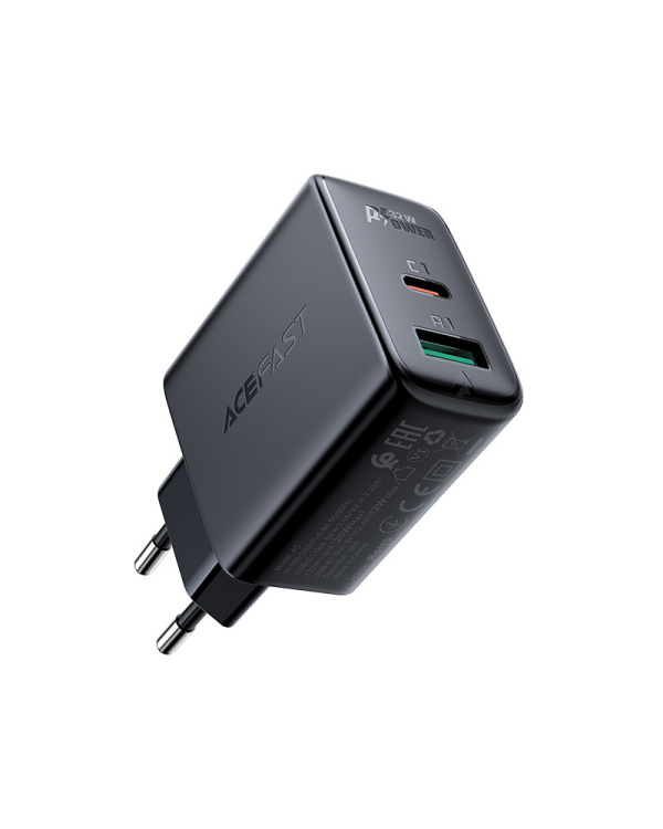 Acefast wall charger USB Type C | USB 32W, PPS, PD, QC 3.0, AFC, FCP black (A5 black)
