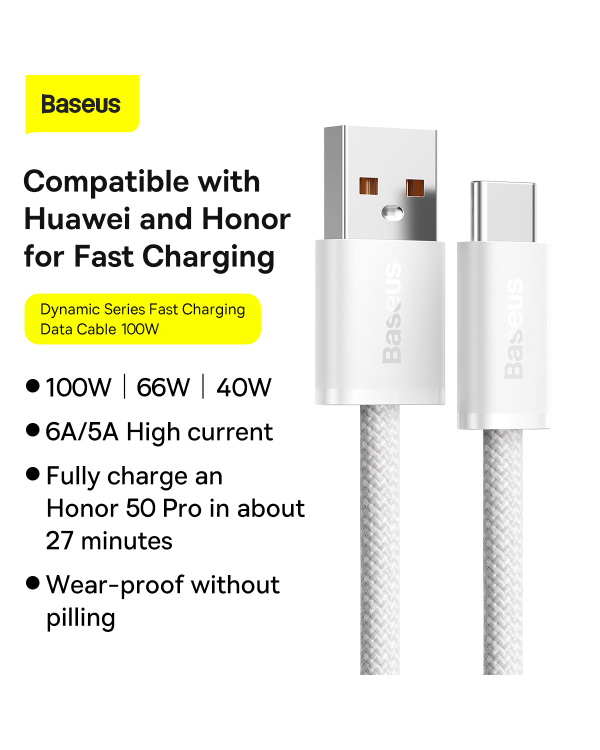 Baseus Dynamic Series USB cable - USB Type C 100W 2m white (CALD000702)