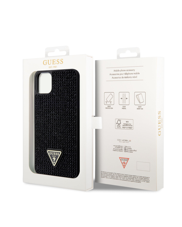 Guess Rhinestones Triangle Metal Logo Case iPhone 11 Pro Max Black