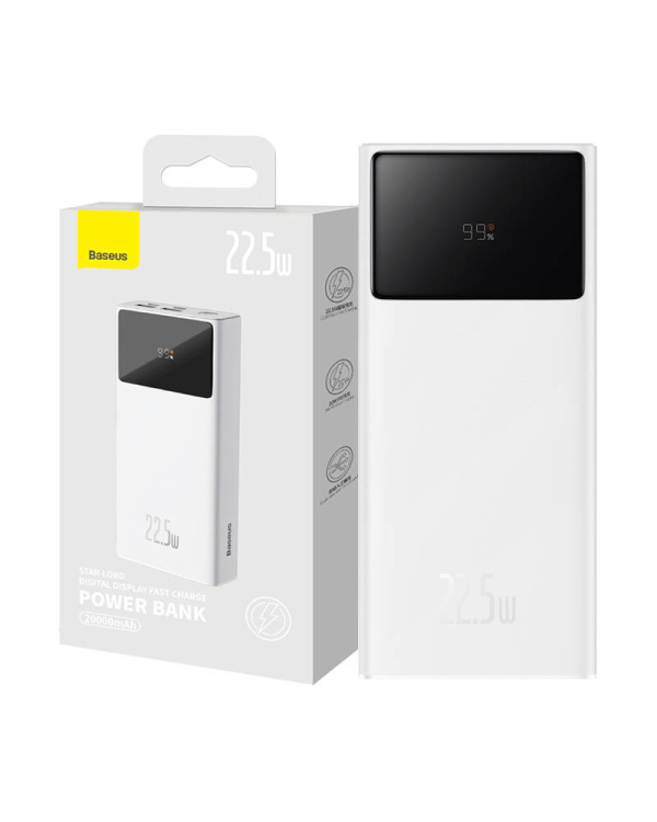 Powerbank Baseus Star-Lord 20000mAh, 2xUSB, USB-C, 22.5W (white)