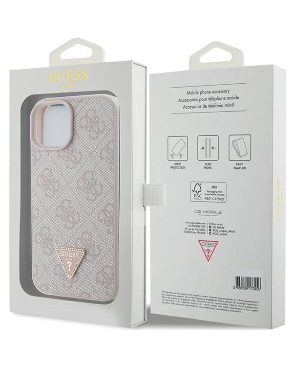 Guess Leather 4G Triangle Strass case for iPhone 15 - pink