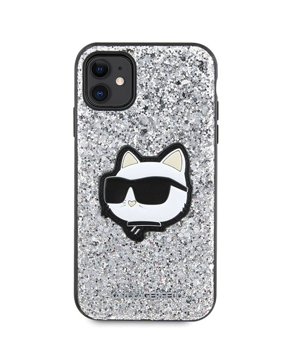 Оригинальный чехол KARL LAGERFELD Glitter Choupette Patch KLHCN61G2CPS для Iphone 11| Xr серебристый