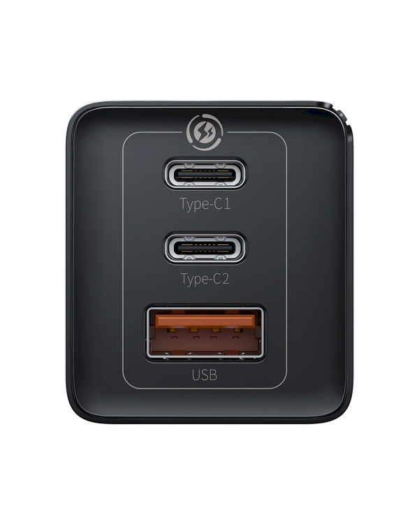 Baseus GaN CCGAN2P-B01 Сетевое зарядное устройство USB / 2 x USB-C / 65W / 5A / Quick Charge 3.0 Черное