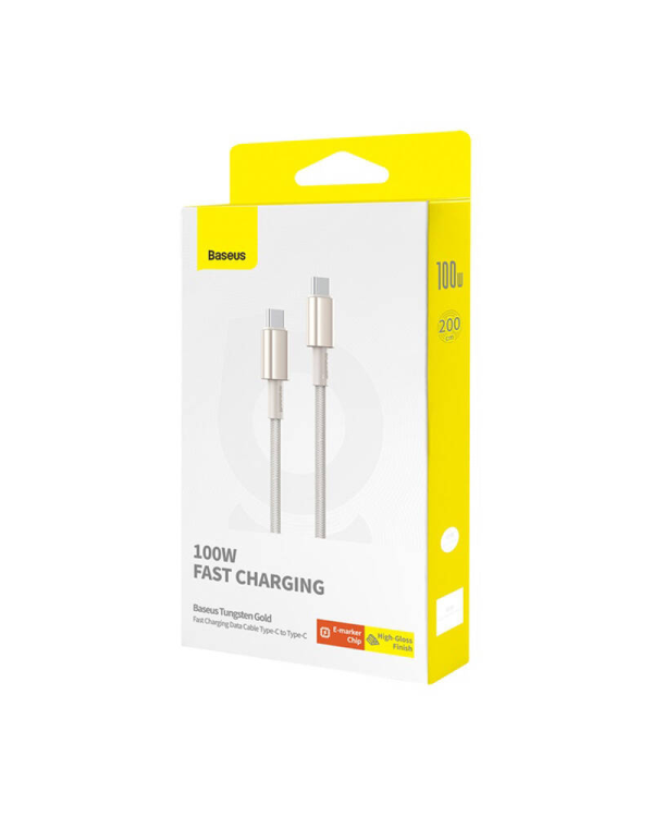 Кабель USB-C - USB-C Baseus Tungsten Gold, 100 Вт, 2 м (золото)