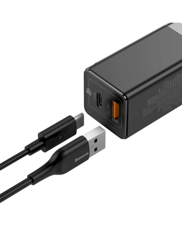 Baseus GaN CCGAN-Q01 Сетевое зарядное устройство USB / USB-C / 45W / 4.5A / Quick Charge 3.0 Черное