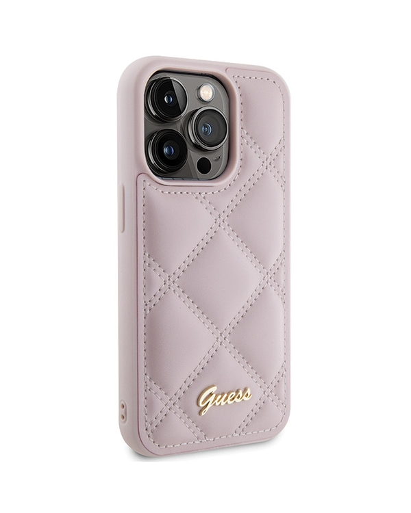 Guess GUHCP15XPSQSQSP iPhone 15 Pro Max 6.7" różowy|pink жесткий чехол стеганый металлический логотип