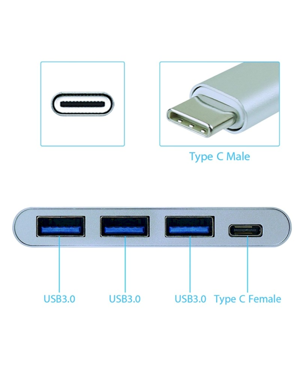 Fusion Разветлитель USB-C на 3 x USB 3.0 / USB-C серебристый