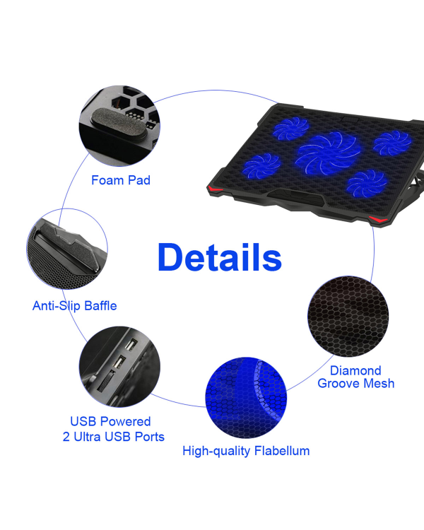 Охлаждающая подставка Platinet PLCP5FB для ноутбуков 17'' черная