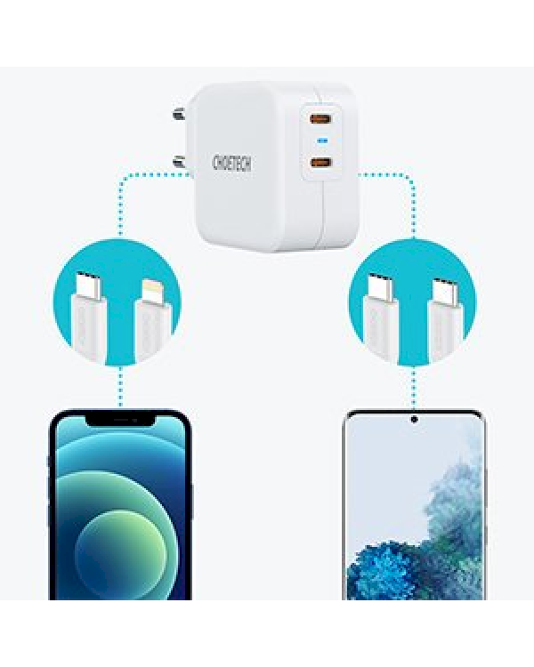 Choetech Fast Wall Charger 2x USB Type C Power Delivery 40W 3A white (PD6009-EU)