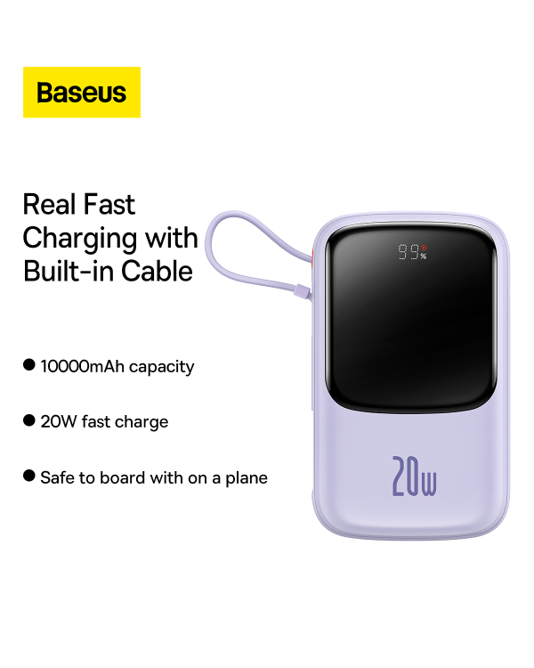 Baseus Qpow power bank 10000mAh built-in Lightning 20W Quick Charge cable SCP AFC FCP purple (PPQD020005)