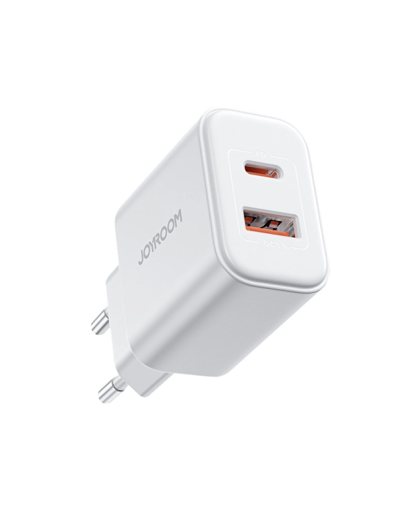 Joyroom JR-TCF05 20W USB-C | USB-A Fast Dual Port Wall Charger - White + USB-C - Lightning 1m