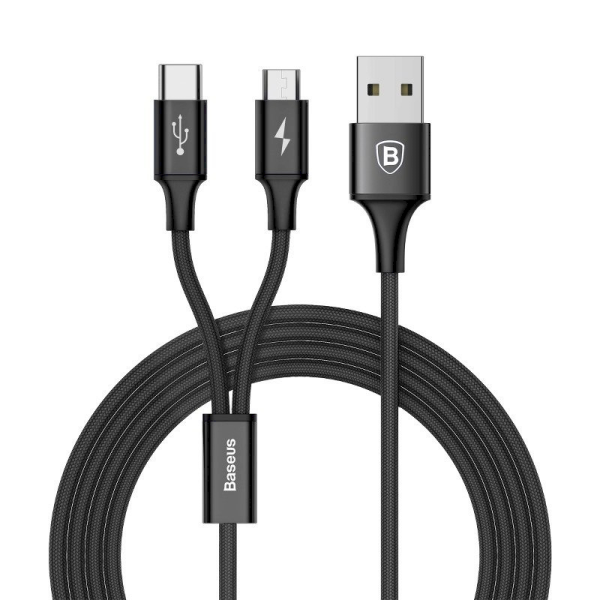 Kabel USB-C Baseus Rapid 2w1 Lightning / Micro 3A 1,2m (czarno-złoty)