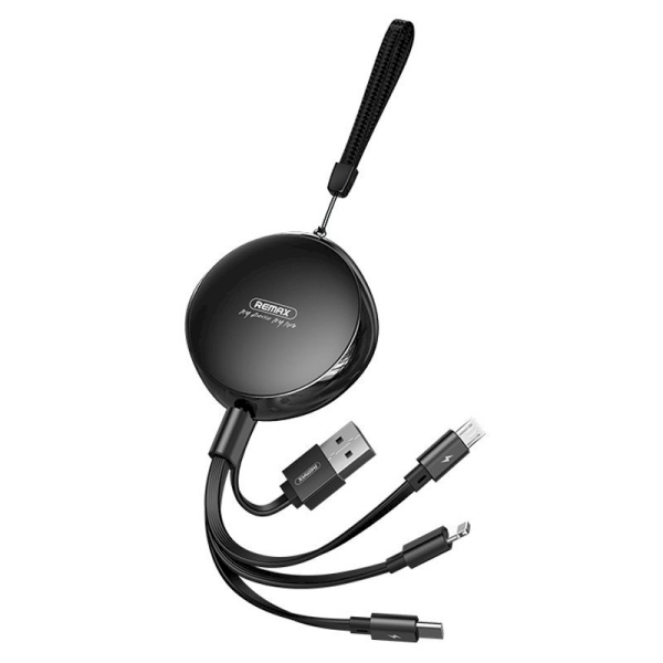 REMAX Sury flat retractable 3in1 data charging cable USB - USB Type C / Lightning / micro USB 2,1 A 1 m black (RC-185th)