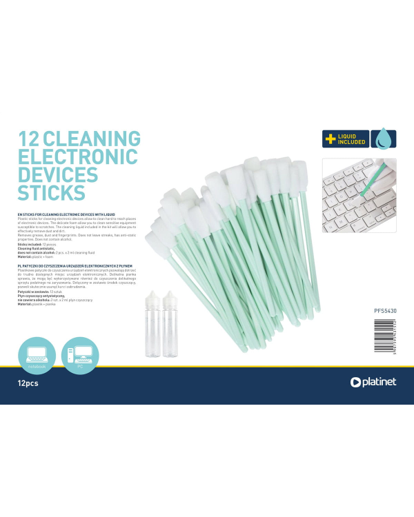Platinet PFS5430 Чистящие палочки для приборов | 12 шт | Бесспиртовая жидкость 2x2 мл