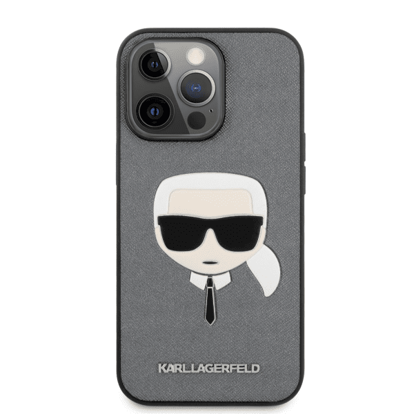 KLHCP13LSAKHSL Karl Lagerfeld PU Saffiano Karl Head Case for iPhone 13 Pro Silver