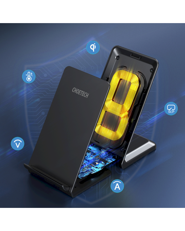 Choetech two-coil fast wireless charger 15W stand black + 1.2m micro USB cable (T524-F)