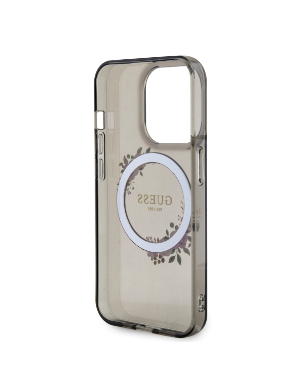 Guess PC|TPU Flowers Ring Glossy Logo MagSafe Case for iPhone 15 Pro Black