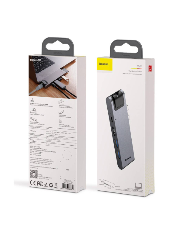 Baseus CAHUB-L0G 7 in 1 Приставка для MacBook | HDMI | 2 x USB 3.0 | USB-C | RJ45 | SD | Micro SD Thunderbolt C+