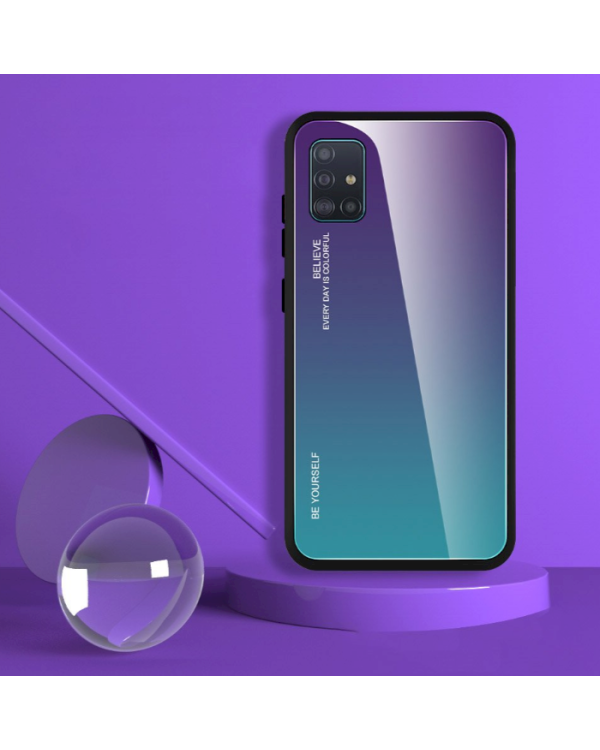Fusion Gradient Glass Back Case Силиконовый чехол для Samsung A515 Galaxy A51 Фиолетовый - Зеленый