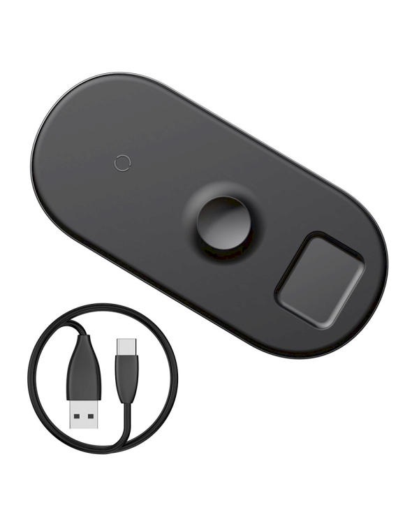 Baseus WX3IN1-C01 3 in 1 Быстрая Беспроводная Зарядка 9V / 2A / 7.5W / + USB-C Кабель / Черная