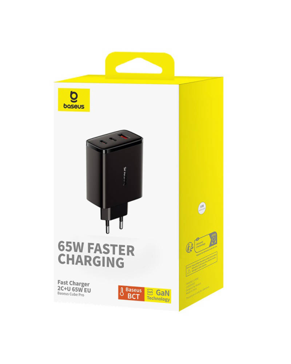 Настенное зарядное устройство Baseus OS-Cube Pro 2xUSB-C + USB, 65 Вт (черный)