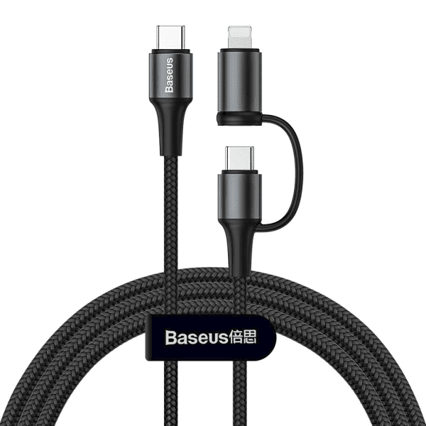 Обложка книги «Baseus Twins 2in1 USB Typ C PD - USB Typ C Power Delivery (60W 20V 3A) + Lightning (5V 2A) cable 1m black (CATLYW-01)»