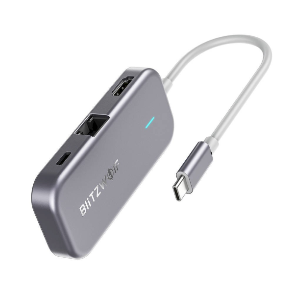 6in1 Blitzwolf adapter BW-TH10 Hub USB-C to 3xUSB 3.0, HDMI, RJ45, AUX, USB-C PD 3.0 100W