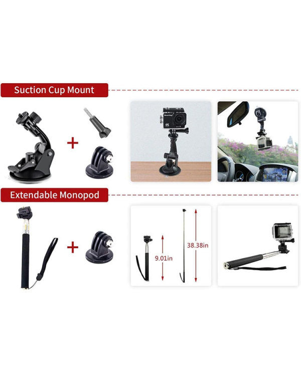 Набор аксессуаров Fusion 180 в 1 для экшн-камер / GoPro / HERO9 / Xiaomi YI / EKEN / OSMO / MountDog (EVA CASE) V2