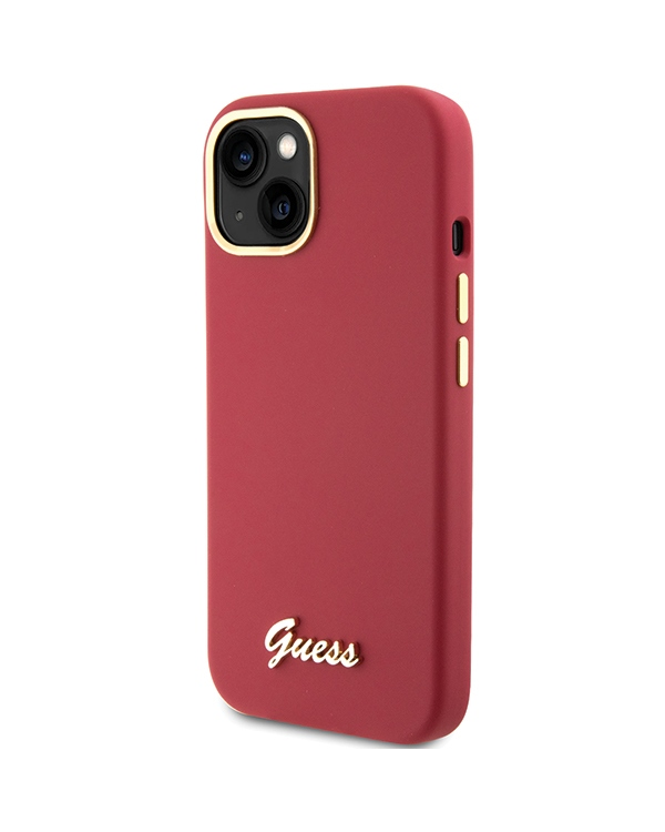 GUHCP15SSMBSLM Guess iPhone 15 6.1" hardcase Silicone Script Metal Logo & Frame magenta