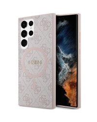 Guess 4G Collection Leather Metal Logo MagSafe Case for Samsung Galaxy S24 Ultra - Pink