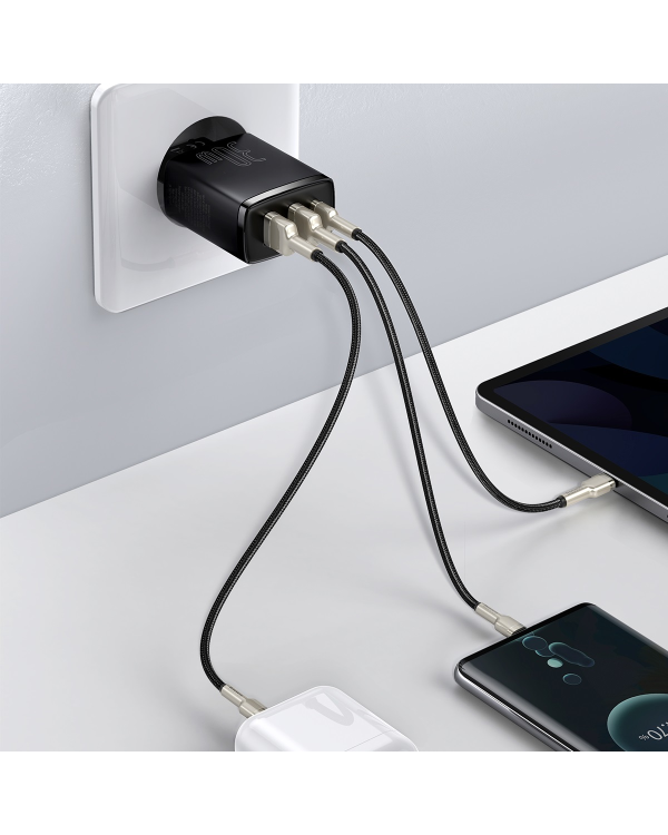 Baseus Сетевое зарядное устройство 2xUSB USB-C PD 3A 30W черная