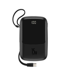 Baseus Q pow power bank 10000mAh 3A 15W 2x USB / USB Typ C + built in USB Type C cable black (PPQD-A01)