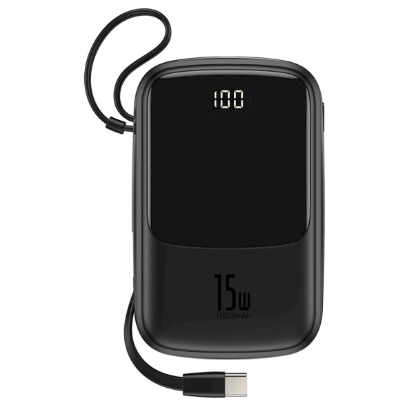 Обложка книги «Baseus Q pow power bank 10000mAh 3A 15W 2x USB / USB Typ C + built in USB Type C cable black (PPQD-A01)»