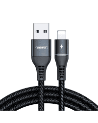 Remax Durable Nylon Braided Wire USB - Lightning cable with LED light 2,4 A 1 m black (RC-152i black)