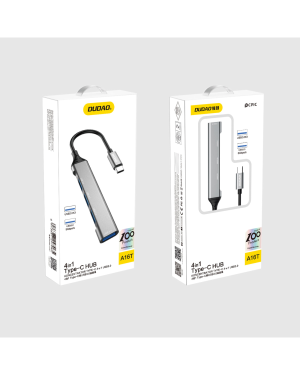 Dudao HUB 4in1 USB-C - 4x USB-A (3 x USB2.0 | USB3.0) 6.3cm black (A16T)