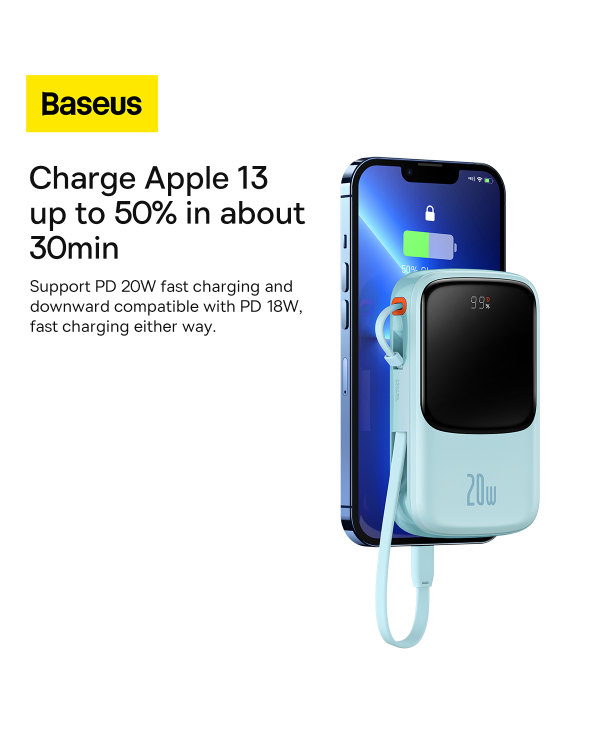 Baseus Qpow power bank 10000mAh built-in Lightning 20W Quick Charge cable SCP AFC FCP blue (PPQD020003)