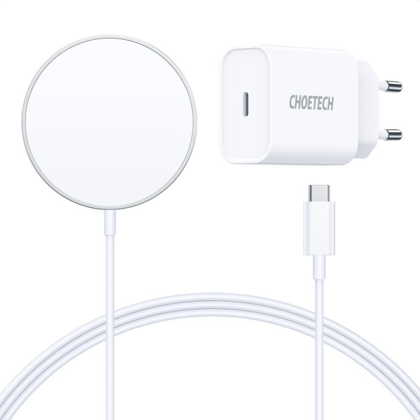 Choetech 15W Magnetic Wireless Charger Kit Qi + 20W Power Delivery Charger (MagSafe Compatible) White (T517-F)