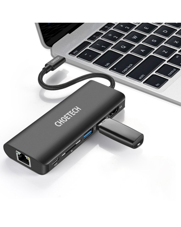 Дополнительное изображение книги «Choetech docking station adapter hub USB Typ C 6in1 100W PD black (HUB-M05)»