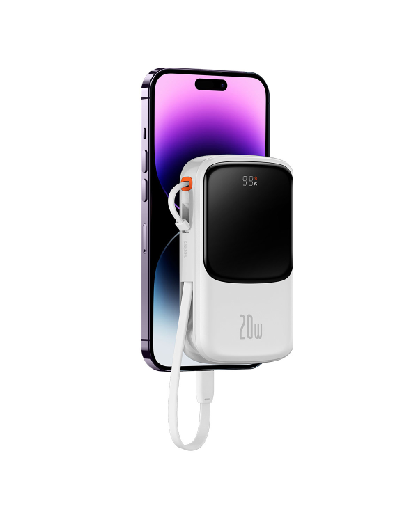 Powerbank Baseus Qpow PRO with cable, USB-C, 2xUSB, 10000mAh, 20W (White)
