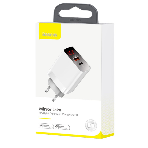 Baseus Mirror Lake CCJMHC-A02 Сетевое зарядное устройство USB-C / USB / 18W / 3A / Quick Charge 3.0 / Белое