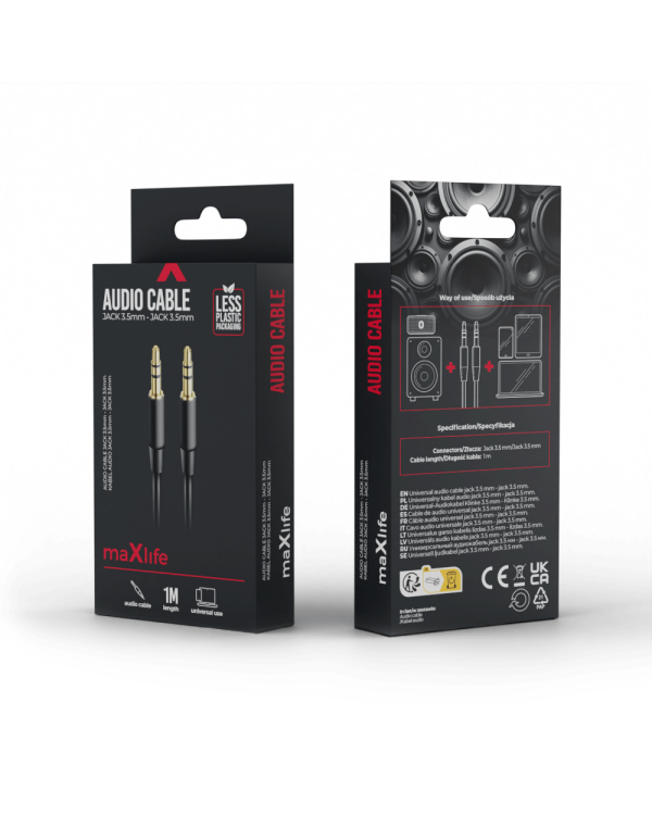 Дополнительное изображение книги «Maxlife audio cable jack 3.5 mm - jack 3.5 mm 1m black»