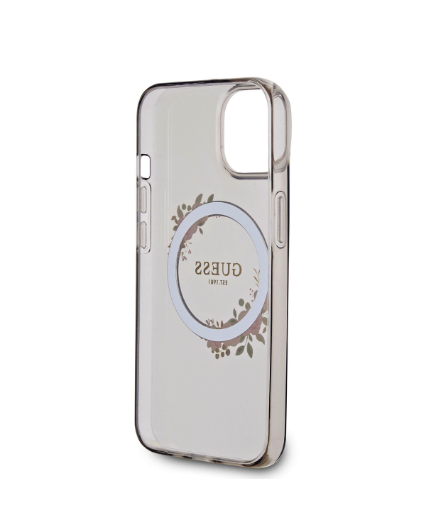 Guess PC|TPU Flowers Ring Glossy Logo MagSafe чехол для iPhone 14 черный