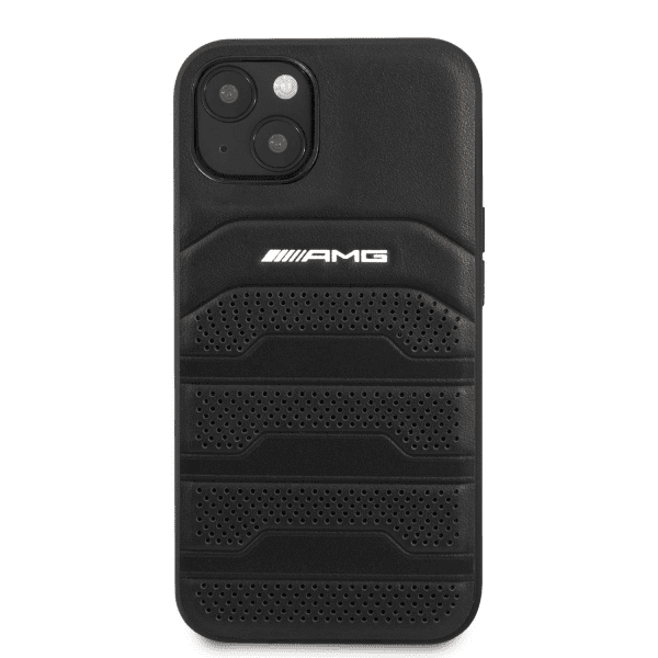 Обложка книги «AMHCP13MGSEBK AMG Genuine Leather Perforated Hard Case for iPhone 13 Black»