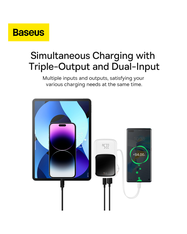 Powerbank Baseus Qpow PRO with cable, 10000mAh, 22.5W (White)